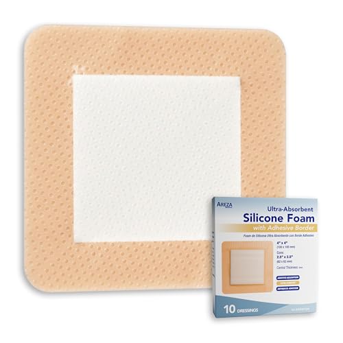 Areza Medical - Silicone Foam with Super-Absorbent Layer - Wound Dressing - Waterproof - with Silicone Adhesive Border - Sterile - 4" x 4" - 10 PCS per Box
