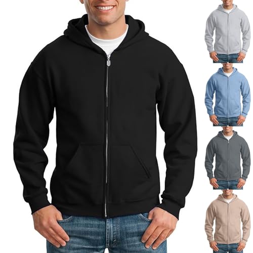 Mens Zip up Hoodie Lightweight Jackets Casual Loose Fit Sweatshirts Long Sleeve Heavyweight Fleece Lined Hoodies