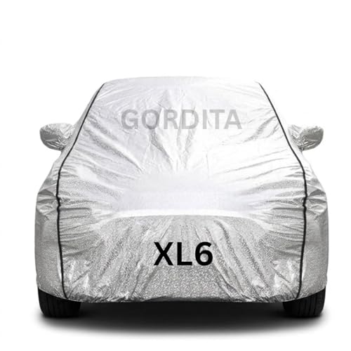 Image of Waterproof Car Body Cover for XL6 All Weather Protection Comes with Inner Cotton Lining & Triple Stitched with Mirror & Antenna Pocket Belt & Elastic Fit Metallic Silver with Black Piping2