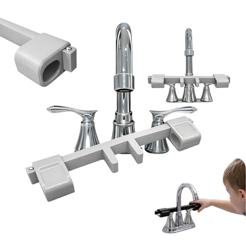 Universal Faucet Handle Lock for Double Sinks, Anti-Slip Faucet Locks Child Proof & Pet Safety Guard, Prevent Flooding Lever Handle Child Lock, Tool-Free Water Faucet Lock (Gray)