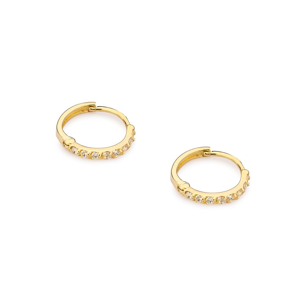 MARKO Echtgold Creolen Ohrringe 8 Karat Gelbgold 10mm mit Zirkonia Steinen – Wasserfest, Flacher Rücken, Eleganter Gold Schmuck