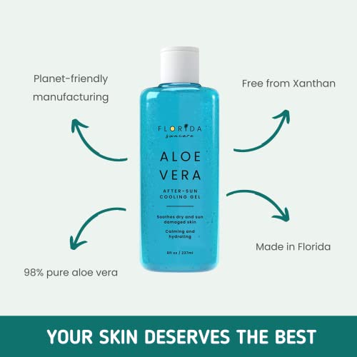 Aloe Vera Gel By Florida Suncare - Organic Aloe Vera Gel For Skin, Face And Hair - 98% Pure Aloe Vera Moisturizer For Face - Non-Sticky, Xanthan Free Natural #TOP5