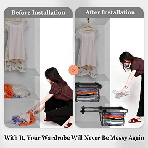 Wardrobe Pull-out Basket Cabinet Drain Storage Basket, Steel Wardrobe Rail Hanger, can Be Used for Clothes Sorting and Folding Storage (Color : Silver, Size : 464-514mm)