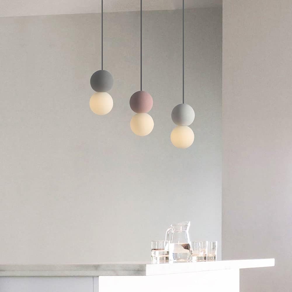 Simplicity Double Sphere Pendant Light Creative Cement Hanging Light for Cafe Over Sink Adjustable Cord Hanging Lamp for Kitchen Island Living Room Dinning Room Farmhouse (Color : Gray_Warm li