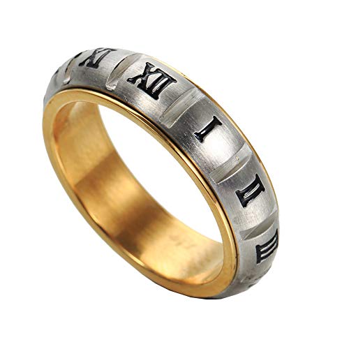 Image of PAURO Roman Numerals Spin Worry Ring | Unisex Stainless Steel, Roman Numerals Spin Worry Ring for Anxiety