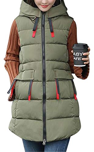 ARTFFEL Womens Plus Size Hooded Sleeveless Thermal Mid Length Down Quilted Vest Puffer Jacket Outerwear 1 XXXL