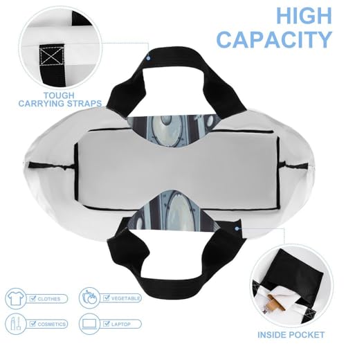 Women's Multi-Functional Shopping Bag，Vintage Wall of Radio Boombox Printing Messenger Bag Shoulder Bag for Travel, Work, Shopping & Parties with Inner Pocket, Grocery Bag Lightweight & Water-Resistan4