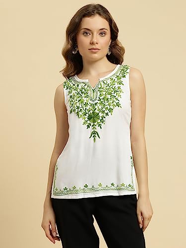 Image of QAZMI Women's Regular Kashmiri Embroidered Cotton (MUSTERQRA3 Green M)