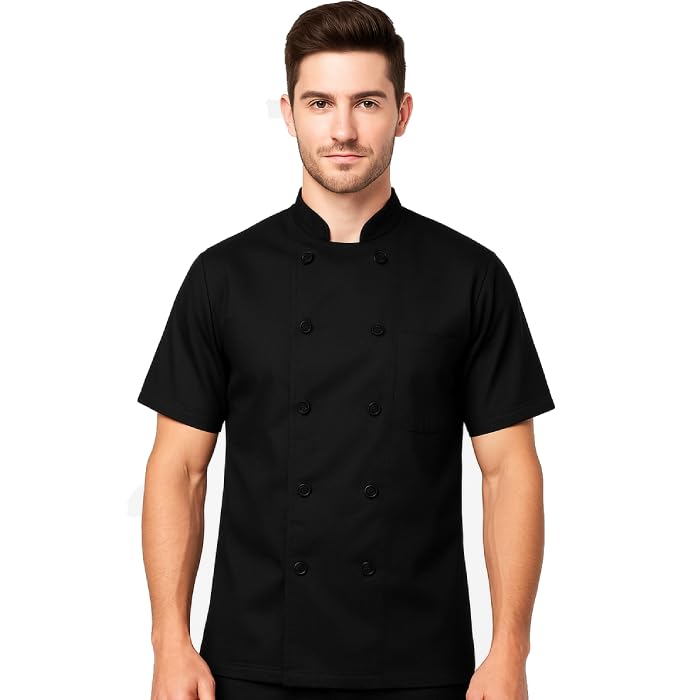 KODENIPR CLUB Mens Womens Chef Coat, Half Sleeves, Poly/Cotton, Plain Size(Large(40), Black)