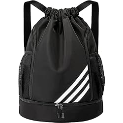 Oziral - Mochila con cordón resistente al agua, bolsa de cuerda, deporte de gimnasio con compartimento para zapatos, bolsillos laterales de malla para mujeres y hombres 4 Oziral - Mochila con cordón resistente al agua, bolsa de cuerda, deporte de gimnasio con compartimento para zapatos, bolsillos laterales de malla para mujeres y hombres