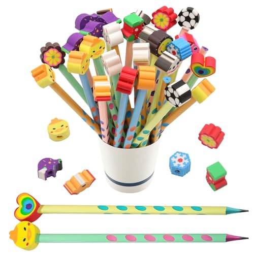 Lot De 30 Crayons HB Avec Capuchons Triangulaires Ergonomiques Avec