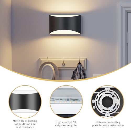 Image of Black Modern LED Wall Sconce, 3 Colors Hardwired Wall Sconces Set of 2 | 3000K /4000K /6000K, 10W Up and Down Wall Mount Light with Memory Function, Wall Lamp for Bedroom Living Room Hallway Corridor