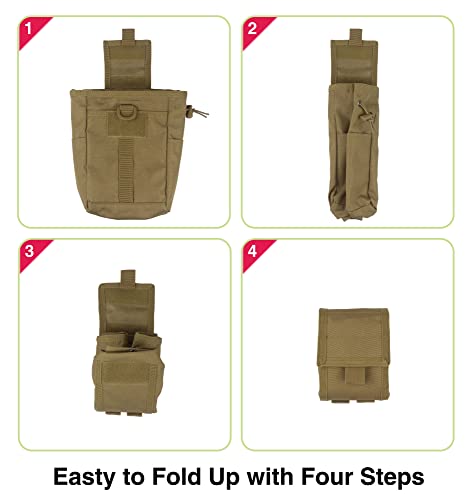 Tactical Military Molle Dump Pouch – Foldable Durable And Versatile Magazine Utility Waist Bag For Outdoor Enthusiasts, With 1 Flag Patch Included, Coyote Brown #TOP5