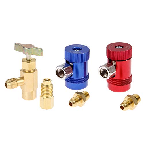 Aupoko R1234Yf Self-Sealing Can Tap With R134A Tank Adapter And R1234 Quick Couplers, Fits For A/C Refrigerants Mainfold Gauge Set #TOP9