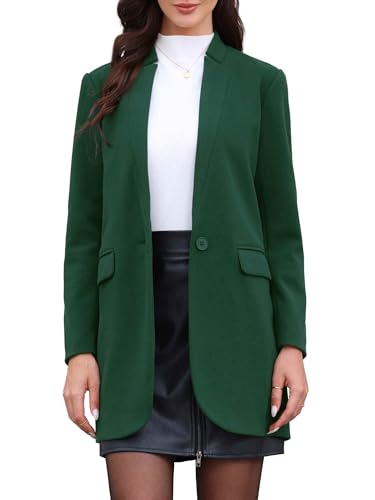 Image of Allegra K Business Casual Coat for Women Button Down Notch Collar Dressy Blazer Jacket Medium Green