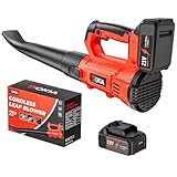 Aokia Leaf Blower, 21V Electric Cordless with Battery and Charger - 6 Speed Mode Handheld Powered Air Blower - Lightweight Leaf for Lawn Care, Patio Cleaning, Blowing Leaves and Dust, Red