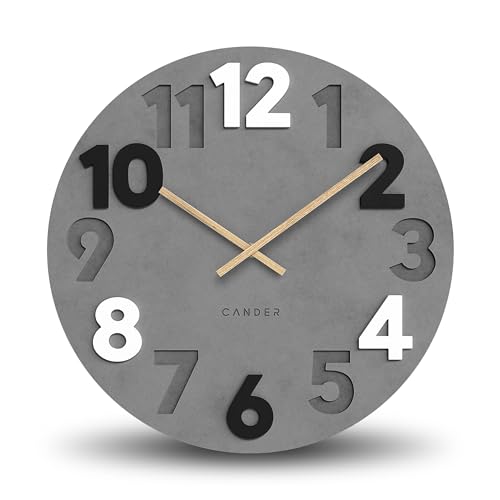 Cander Berlin MNU 2840 N XXL - Reloj de pared (tablero de fibra de densidad media, silencioso, sin ruido de tictac, 40 cm, analógico, para salón, moderno, vintage, manecillas de madera), color gri