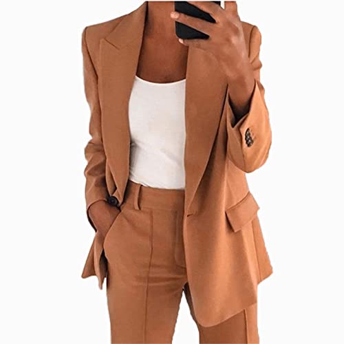 ZXCW 2022 otoño e Invierno Europeo y Americano Moda Solapa Slim Cardigan Traje Traje Chaqueta Mujeres-Khaki,XL