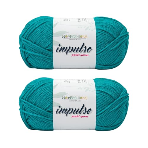 Image of WOAFashions Impulse Hand Knitting & Crochet Yarn, Premium Acrylic, 4 : Medium (Turquoise Blue) (2x100gms / 3.5oz / 200mtr / 218yds)