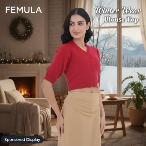 Image of Women Winter Wear V-Neck Half Sleeves Regular Fit Woollen Blouse