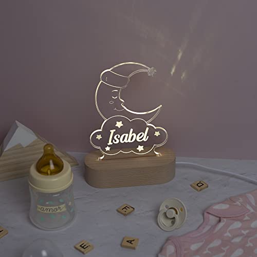 TRANSPARENT GIFT Lámpara de Mesa 3D Led Infantil Diseño de Luna Personalizada - Lámpara de Metacrilato con Luz Nocturna - El Regalo Original de Cumpleaños, Niños, Baby Shower y Bautizo Cover