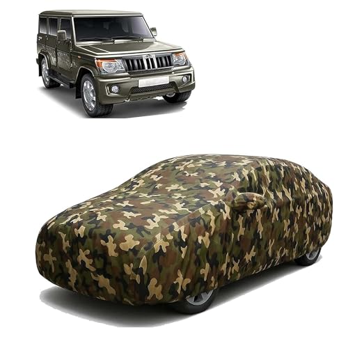 Image of Sulfar 100% Waterproof Car Body Cover Compatible with Mirror for Mahindra Bolero with Long Lasting Durable Material (Triple Stitched, Full Bottom Elastic, Camouflage Army)