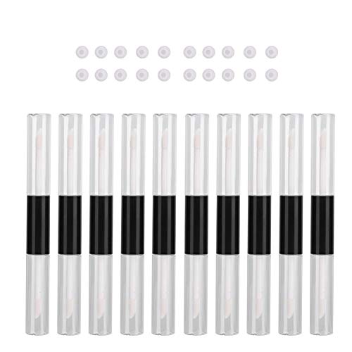 Lip gloss tube,Empty Lip Gloss Containers with Wand,10 pieces 5 ml DIY double head Small mini plastic cosmetic container with stopper, double-sided DIY lipstick bottles with brush tip applicator