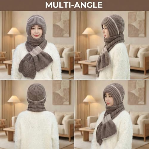 Image of Kraptick Women's Winter Cap and Scarf Set - Thick Fleece Lined Knitted Beanie Hat and Neck Warmer Muffler for Ladies, Stretchable & Soft Woolen Snow Proof for Extreme Cold -5