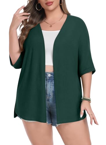 Image of Lastshe Womens Plus Size Cardigan Short Sleeve Lightweight Loose Cover Ups Open Front Sweaters Summer Cardigan