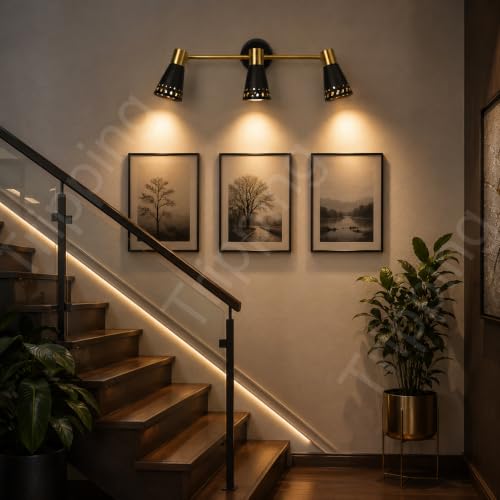 Image of TRIPPING 9 Watt Adjustable COB 3-Head LED Mirror Light with 3-in-1 Light Color (Warm White, Natural White, White), Black & Gold Metal Spotlight Wall Lamp for Dressing Table, (43 x 15 x 9 cm)
