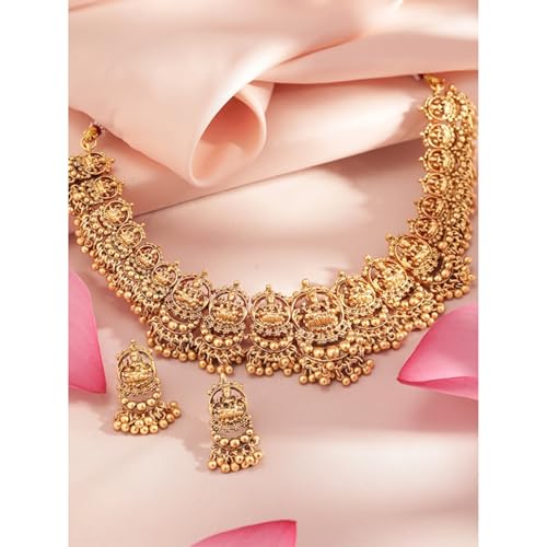 Image of Rubans Gold Plated Temple Necklace Set Traditional Statement Jewellery Gift for Women & Girls