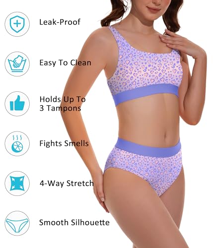 Image of Beautikini Period Swimwear Two Piece Menstrual Leakproof Swimsuit Bikini Sets Mid Waist Print Bathing Suit for Women