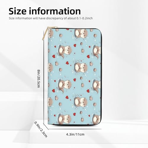 Leather Thin Slim Wallets for Women & Men - Cute Beaver Heart Print Card Wallet Holder with Zipper2