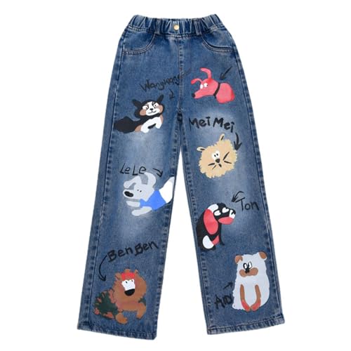 Girls Baggy Jeans Cartoon Graphic Denim Pants High Waisted Wide Leg Trousers Teen Kids Elastic Waist Casual Loose Jeans2