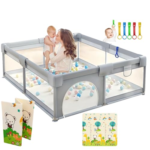 Miniatura 2 de Parvuli Parque Infantil Bebe 120x120cm - Corralito Bebe Con 6 Agarraderas Y Alfombra De Juegos Acolchada - Parque Bebes Para Casa Fácil De Montar Con Malla Transpirable Y Vayas Con Protecciones