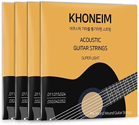 KHONEIM Guitar Strings 4 Pack - Acoustic Guitar Strings For 6 String Guitar, Deep and Bright Tone, 11-52