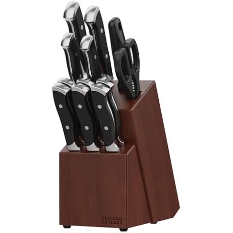Chicago Cutlery Armitage (13-PC) Kitchen Knife Block Set with Steak Knives and Wooden Block, Black Ergonomic Handles and Sharp Stainless Steel Professional Chef Knife Set Cover