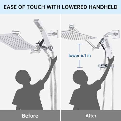 G-Promise All Metal Shower Diverter with Low Handheld Holder, 3-Way Diverter Valve with Pause Mode for Handheld and Fixed Shower Head ∣4-Settings Universal Shower System Replacement Part(Chrome)