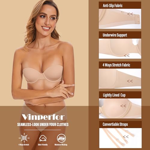Women's Strapless Bra - Seamless Lightly Lined No Slip Underwire Invisible Convertiable Bandeau Bras for Dress3