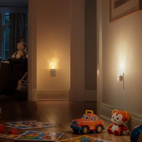 Image of DORESshop Night Lights Plug Into Wall [2 Pack] 3CCT LED Night Light with Dusk to Dawn Sensor, Plug in Nightlight for Kids, Bathroom, Bedroom, Nursery Room (Amber-3000K-5000K)