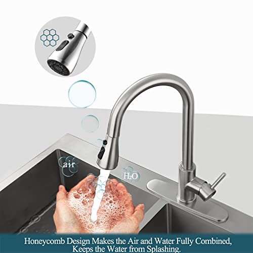 Kitchen Faucets With Pull Down Sprayer, Samri High Arc Single Lever Single Handle Stainless Steel Brushed Kitchen Sink Faucets With Pull Out Sprayer And Brass Valve, For Kitchen Rv Bar Sink #TOP2