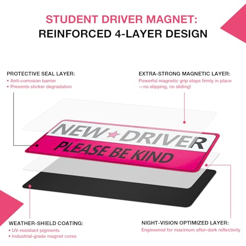 Image of 3PCS Student Driver Magnet for Car - Removable Student Driver Magnet, Novice Driver Safety Signs, Reusable Reflective Bumper Sticker for New Drivers, Teen & Learner Permit Accessories