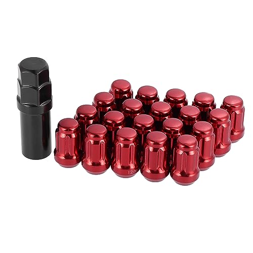 X AUTOHAUX 20uds Coche M12x1.5 Rueda Orejeta Tuercas Antirrobo Cono Asiento Herramienta con 1 Llave Rojo