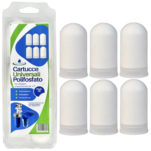 acquaverde | 6 Cartucce Universali di Polifosfato, Ricariche per Dosatori Proporzionali della Caldaia, Anticorrosive, Anticalcare, Trattamento Acque Domestiche, Pronte all'uso in Blister