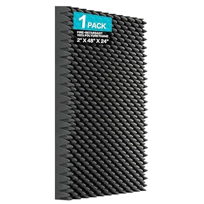 JBER 1 Pack Acoustic Foam Panels, 48" X 24" X 2" Egg Crate Foam Padding Sound Proof Foam Panels for Walls, High Density Fire Resistant & Noise Absorbing Studio Foam for Office, Home, Black