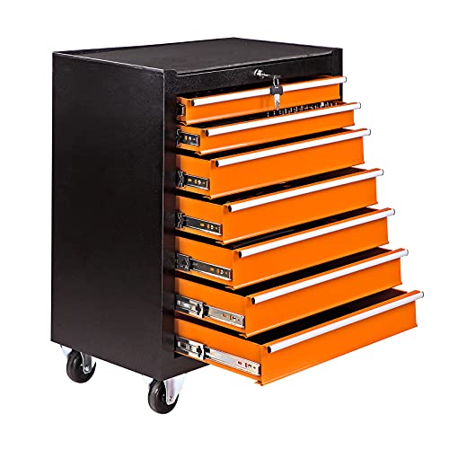 DEMA Werkstattwagen Werkzeugwagen Werkstattrollwagen mit Werkzeug Handwerkzeug 100-tlg. orange – Bild 3