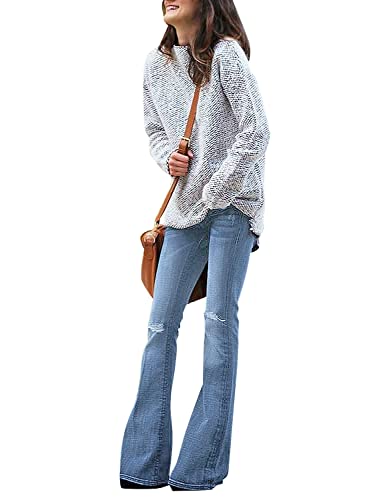 Luvamia Women'S Ripped Flare Bell Bottom Jeans Pants Retro Wide Leg Denim Pants Blue D Size M thumb #4