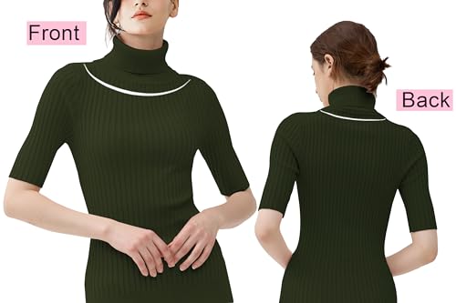 Image of v28 Women Turtleneck 1 /2 Half Sleeve Highly Stretchy Ribbed Knit Fitted Sweater