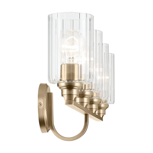 Image of Kichler Gioe 32.25 in 4-Light Bathroom Vanity Light Fixture with Clear Fluted Glass in Champagne Bronze, Damp Rated for Mirror, Powder Room (32.25 in W x 10.5 in H), 55227CPZFLU