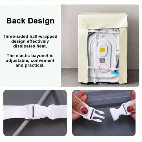 Odot Funda Lavadora Exterior Impermeable, Universal Antipolvo Cubierta para Lavadora y Secadora Carga Frontal, Funda de Protección Solar con Cremallera (Flor Beige,XL (8,5-10kg)) - imagen 6